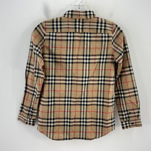 Burberry Archive Check Beige Cotton Button-Up Shirt Boys’ Size 10Y Preowned - Picture 2 of 5